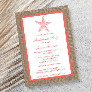 Invitation Coral Starfish Beach Burlap Bachelorette Party