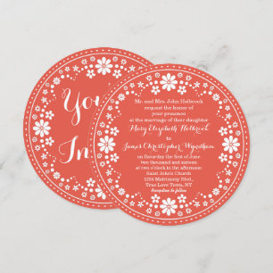 Invitation Coral White Floral Wreath Mariage Custom