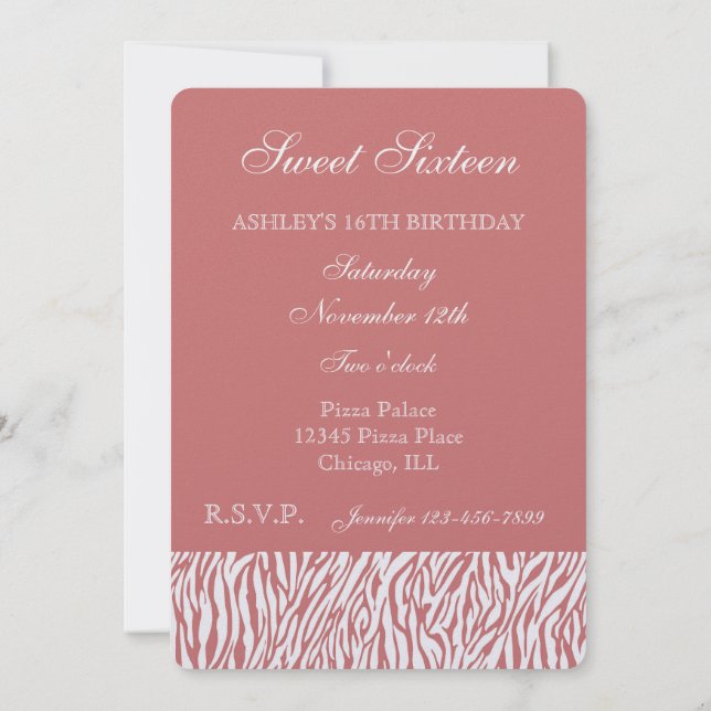 Invitation Coral Zebra Print (Dos)