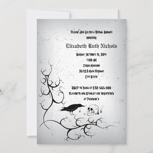 Invitation Corbeau et crâne Gothique mariage douche nuptiale (Devant)