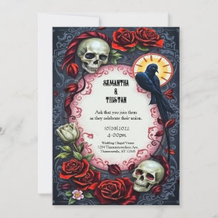 Invitation Corbeau éternel et crânes Mariage gothique vintage