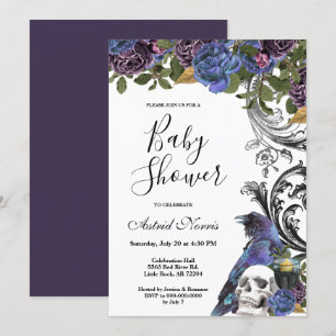Invitation Corbeau foncé violet Baby shower Rose
