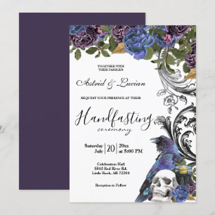 Invitation Corbeau foncé violet Roses à la main