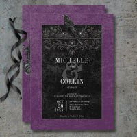 Corbeau noir gothique et Rose noir Mariage violet