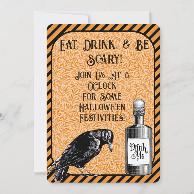 Invitation Corbeau noir orange Halloween (Devant)