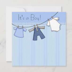 Invitation Corde à linge bébé Garçon Vêtements Baby Shower