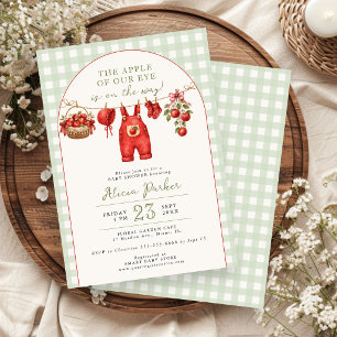 Invitation Corde à linge en vichy bébé shower Apple de nos ye