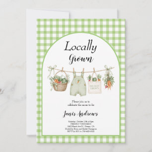 Invitation Corde à linge fête de baby shower verte localement
