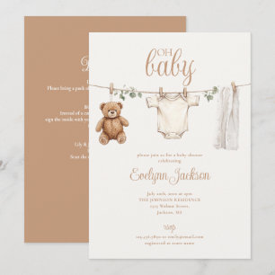 Invitation Corde à linge Fête de bébé unisexe tout-en-un