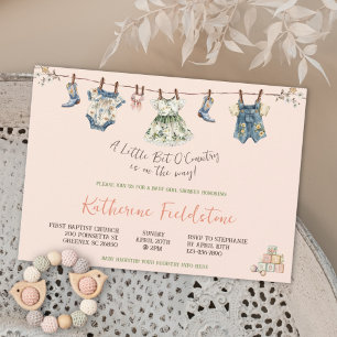Invitation Corde à linge Un peu de campagne Fille Baby Shower