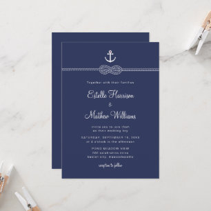 Invitation Corde d'Ancre bleue marine Nautique Mariage de cod