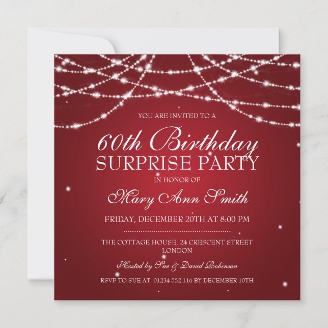 Invitation Corde d'étoiles rouge de la fête d'anniversaire su (Devant)