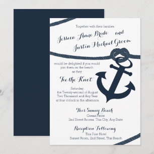 Invitation Corde nautique et Ancre Dark Navy Mariage