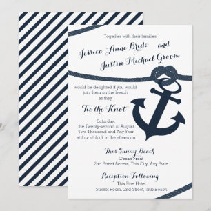 Invitation Corde nautique et Ancre Dark Navy Mariage