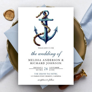 Invitation Corde Rustique Ancre Bleu Marine Mariage Na