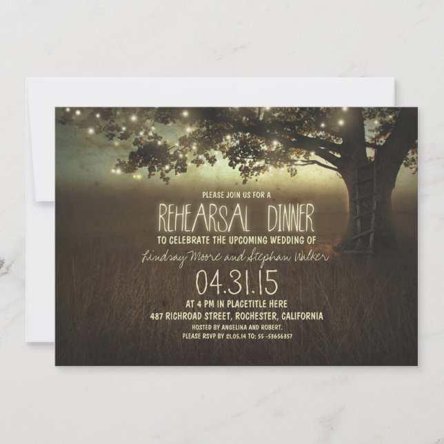 Invitation cordes lumières répétition rustique dîner invitati (Devant)