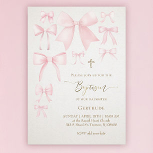 Invitation cordes roses ivoire arrière - plan bébé fille Bapt
