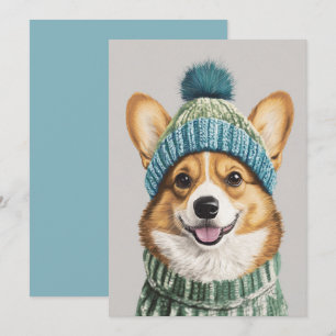 Invitation Corgi Coquet dans son Équipement d'Hiver