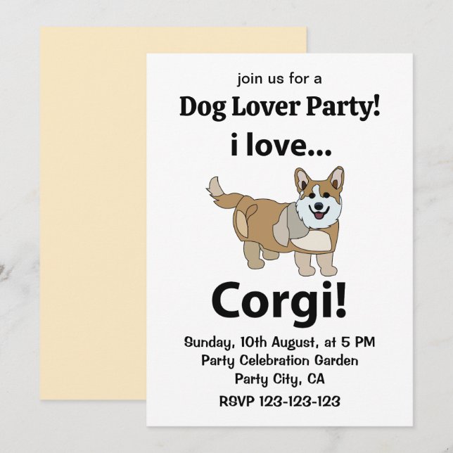Invitation Corgi I Love Corgi (Devant / Derrière)