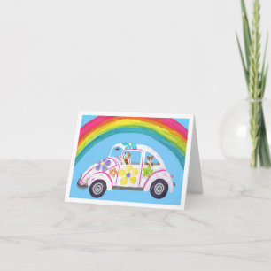 Invitation Corgis dans une voiture hippie sur la plage avec u