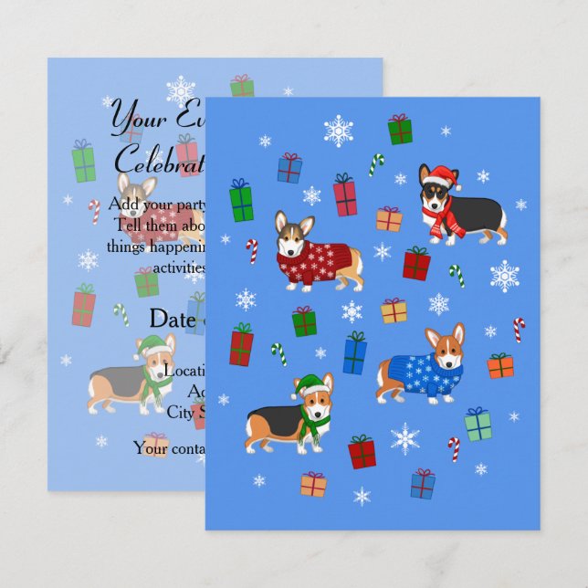 Invitation Corgis de Noël mignons avec chapeaux et pulls (Devant / Derrière)