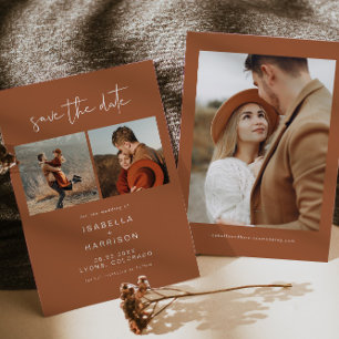 Invitation CORIANDER Boho Terracotta Photo Enregistrer la dat