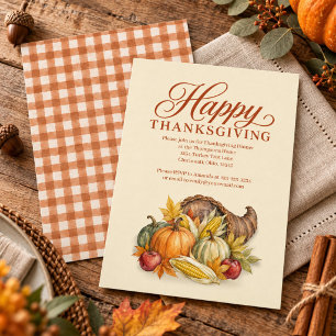 Invitation Corne d'abondance de Thanksgiving à l'aquarelle