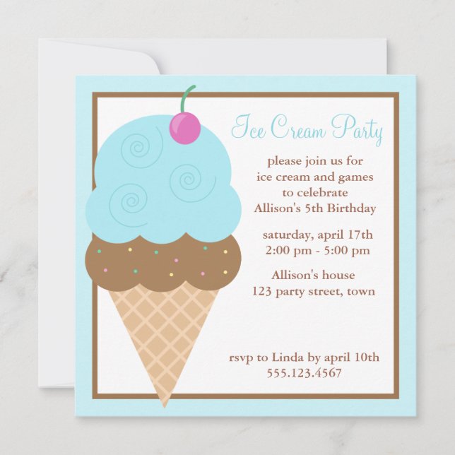 Invitation Cornet de crème glacée bleu-clair (Devant)