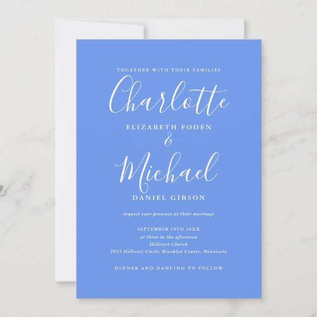 Invitation Cornflower Blue Elegant moderne QR Code Mariage (Devant)