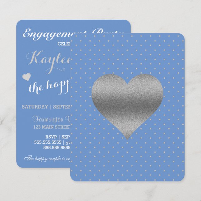 Invitation Cornflower Blue & Silver Polka Dot Shoot Party (Devant / Derrière)