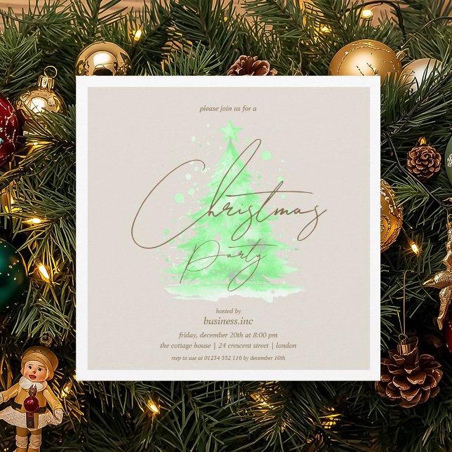 Invitation Corporate Green Christmas Tree Fête fériée (Corporate Green Christmas Tree Holiday Party Invitation)