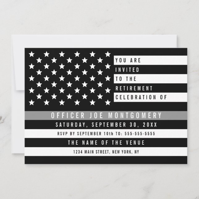 Invitation Correction Ligne Gray mince Retraite du drapeau am (Devant)