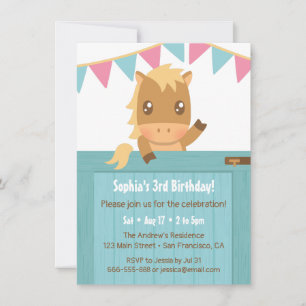 Invitation Corse Bleu Filles Stable Fête d'anniversaire