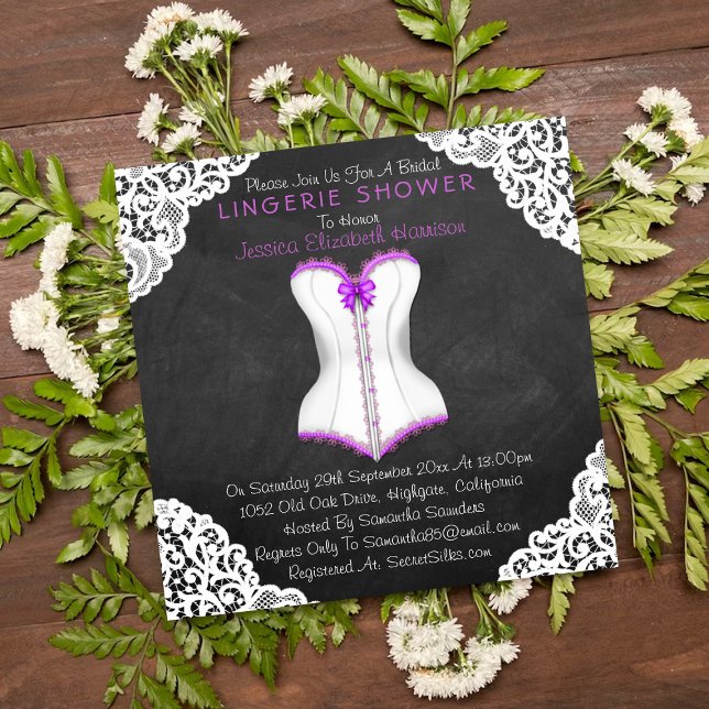 Invitation Corset blanc dentelle Chalboard Lingerie Douche (Créateur téléchargé)