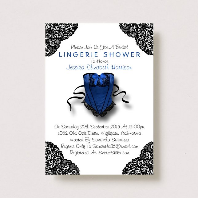 Invitation Corset bleu et dentelle noire Douche Lingerie (Créateur téléchargé)