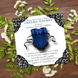 Invitation Corset bleu et dentelle noire Douche Lingerie
