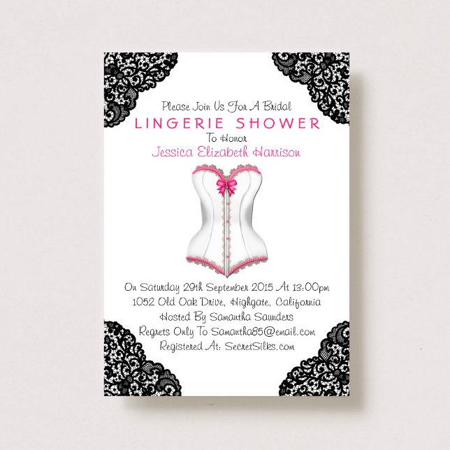 Invitation Corset rose et dentelle noire Douche (Créateur téléchargé)
