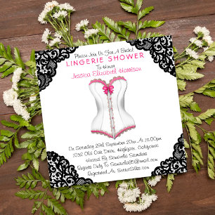 Invitation Corset rose et dentelle noire Douche