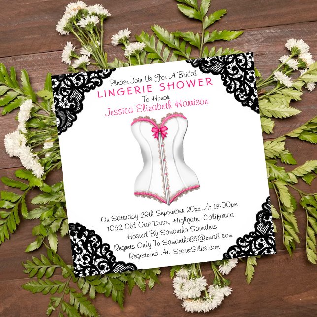 Invitation Corset rose et dentelle noire Douche (Créateur téléchargé)