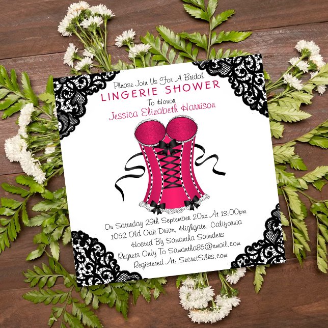 Invitation Corset rose et dentelle noire Douche (Créateur téléchargé)