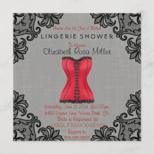 Invitation Corset rouge et Fête de la mariée noire de