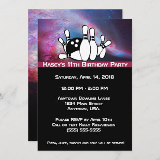 Invitation Cosmic Galaxy Bowling fête d'anniversaire