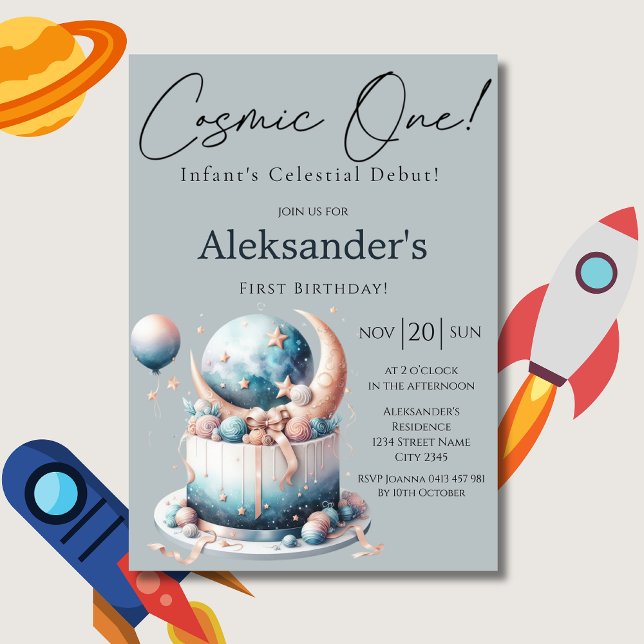 Invitation Cosmic One ! Anniversaire du 1er garçon céleste (Créateur téléchargé)