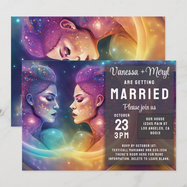 Invitation Cosmic Rainbow Feminine Energy Lesbian Mariage (Devant / Derrière)