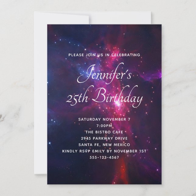 Invitation Cosmic Space Stars et Nebula Anniversaire (Devant)