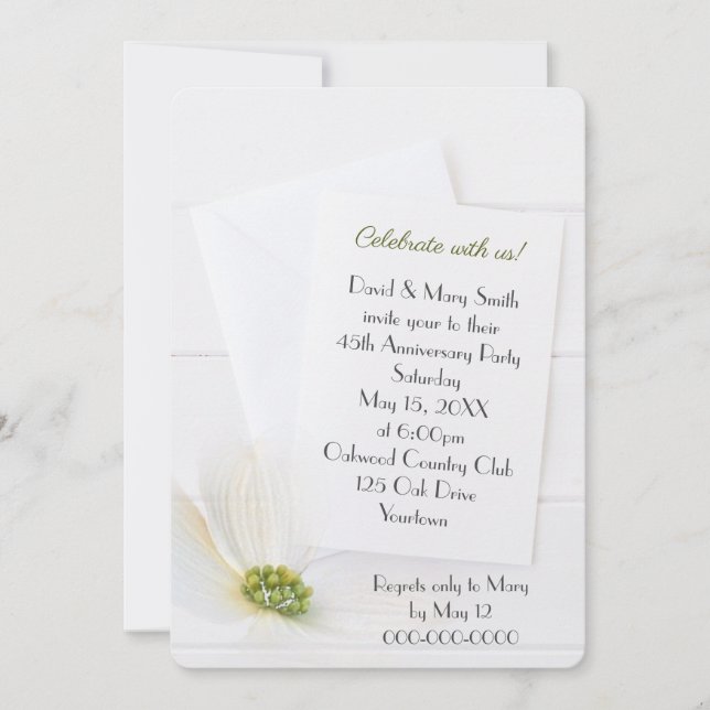 Invitation Cosmos du 45e anniversaire blanc sur bois blanc (Devant)