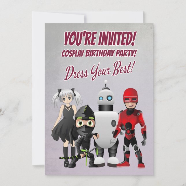 Invitation Cosplay Thème Anniversaire avec personnages (Devant)