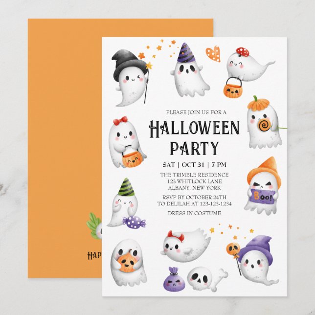 Invitation Costume Cadre Fantôme Cute Halloween Party (Devant / Derrière)