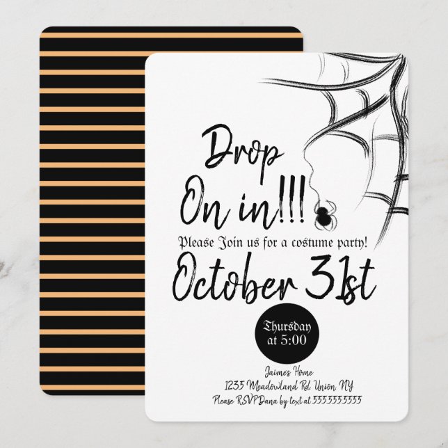 Invitation Costume d'araignée en tableau Chalkboard Halloween (Devant / Derrière)