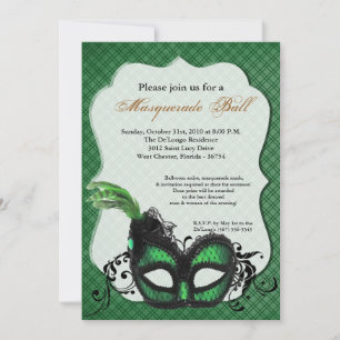 Invitation Costume de bal Mascarade verte Halloween